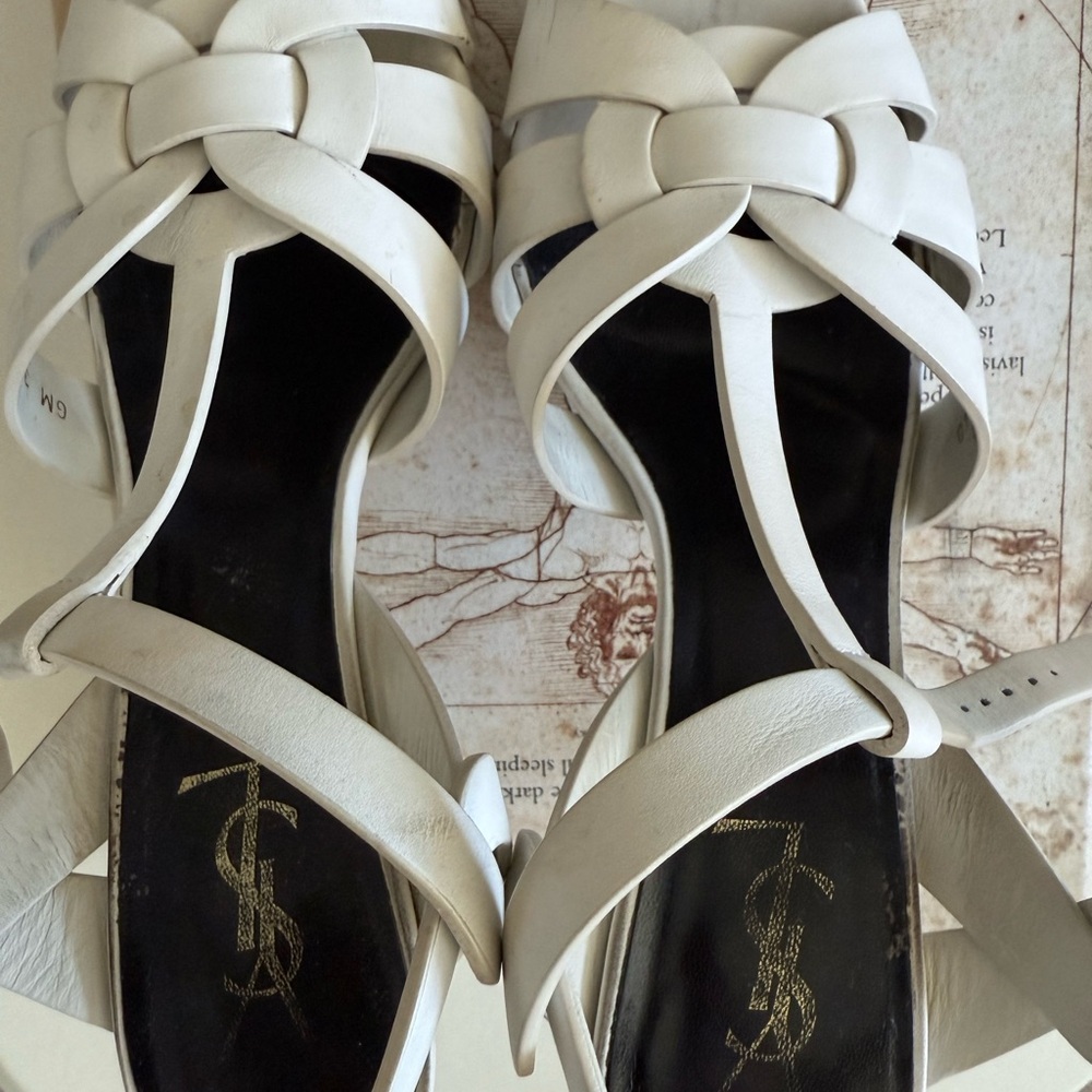 Saint Laurent White Leather Tribute Sandals